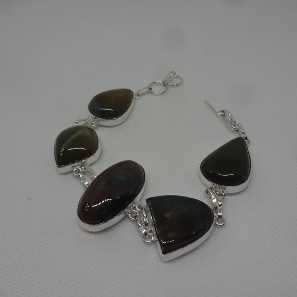 Natural "BLOODSTONE AGATE" Handmade Sterling Bracelet 8" #209 - Picture 2 of 3